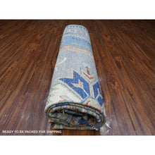 Load image into Gallery viewer, 9&#39;x12&#39; Turquoise Blue, Soft and Shiny Wool, Fine Peshawar All Over Geometric Design With Central Medallion, Vegetable Dyes, Hand Knotted, Oriental Rug FWR538230