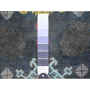 3'2"x5' Space Black, Fusion Kazak With Colorful Caucasian Elements All Over Design, All Wool, Hand Knotted Oriental Rug FWR538272