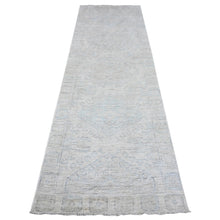 Load image into Gallery viewer, 3&#39;x9&#39;4&quot; Alabaster White, Anatolian Inspired Tribal Geometric Elements, All Wool, Hand Knotted, Natural Dyes, Faded Out Runner Oriental Rug FWR538326