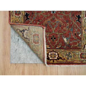 2'6"x20' Barn Red, Soft Pile, Antiqued Fine Heriz Re-Creation, Hand Knotted, 100% Wool, Dense Weave, XL Runner Oriental Rug FWR540558