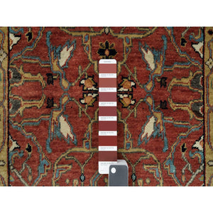 2'6"x20' Barn Red, Soft Pile, Antiqued Fine Heriz Re-Creation, Hand Knotted, 100% Wool, Dense Weave, XL Runner Oriental Rug FWR540558