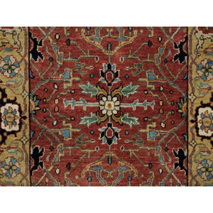 2'6"x20' Barn Red, Soft Pile, Antiqued Fine Heriz Re-Creation, Hand Knotted, 100% Wool, Dense Weave, XL Runner Oriental Rug FWR540558