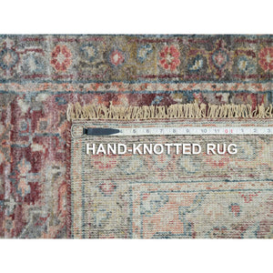 2'7"x14' Cordovan Red and Cloud Gray, Natural Dyes, Organic Wool, Soft and Vibrant Pile, Heriz Revival, Hand Knotted Runner Oriental Rug FWR540828