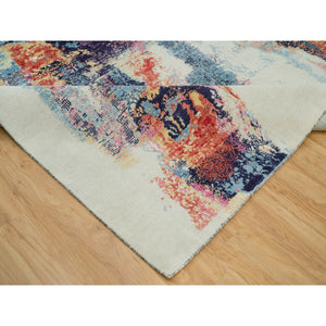 9'x12' Colorful, Painter's Palette Abstract Motif Wool and Silk Modern Hand Knotted, Oriental Rug FWR540882