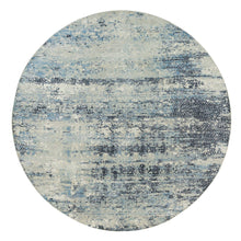 Load image into Gallery viewer, 9&#39;x9&#39; Power Gray, Wool and Silk, Tone on Tone, Hand Knotted Soft Pile, Dense Weave Modern Abstract with Mosaic Design, Round Oriental Rug FWR541272