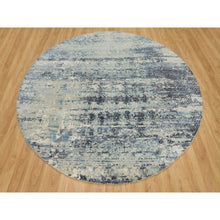 Load image into Gallery viewer, 9&#39;x9&#39; Power Gray, Wool and Silk, Tone on Tone, Hand Knotted Soft Pile, Dense Weave Modern Abstract with Mosaic Design, Round Oriental Rug FWR541272