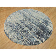 Load image into Gallery viewer, 9&#39;x9&#39; Power Gray, Wool and Silk, Tone on Tone, Hand Knotted Soft Pile, Dense Weave Modern Abstract with Mosaic Design, Round Oriental Rug FWR541272