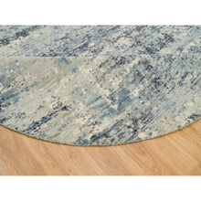 Load image into Gallery viewer, 9&#39;x9&#39; Power Gray, Wool and Silk, Tone on Tone, Hand Knotted Soft Pile, Dense Weave Modern Abstract with Mosaic Design, Round Oriental Rug FWR541272