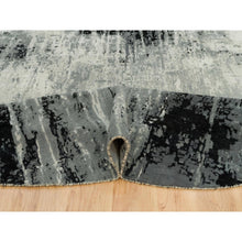 Load image into Gallery viewer, 10&#39;x10&#39; Obsidian Black with a Touch Of Feather White, Hand Knotted Abstract Design, Wool and Silk, Oriental, Round, Rug FWR541278