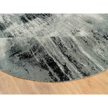 Load image into Gallery viewer, 10&#39;x10&#39; Obsidian Black with a Touch Of Feather White, Hand Knotted Abstract Design, Wool and Silk, Oriental, Round, Rug FWR541278