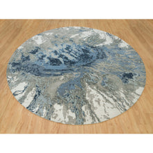 Load image into Gallery viewer, 12&#39;x12&#39; Steel Blue, Modern Abstract Galaxy Design, Hi-Low Pile, Wool and Silk, Hand Knotted, Round Oriental Rug FWR541284