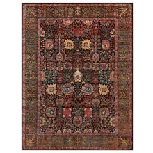 Load image into Gallery viewer, 9&#39;1&quot;x12&#39; Obsidian Black with Ecru Brown, Tabriz Wool and Silk Vase Design, Fine Hand Knotted Oriental Rug FWR541338