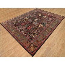 Load image into Gallery viewer, 9&#39;1&quot;x12&#39; Obsidian Black with Ecru Brown, Tabriz Wool and Silk Vase Design, Fine Hand Knotted Oriental Rug FWR541338