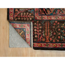 Load image into Gallery viewer, 9&#39;1&quot;x12&#39; Obsidian Black with Ecru Brown, Tabriz Wool and Silk Vase Design, Fine Hand Knotted Oriental Rug FWR541338