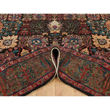 Load image into Gallery viewer, 9&#39;1&quot;x12&#39; Obsidian Black with Ecru Brown, Tabriz Wool and Silk Vase Design, Fine Hand Knotted Oriental Rug FWR541338