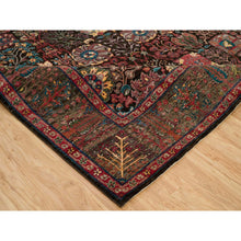 Load image into Gallery viewer, 9&#39;1&quot;x12&#39; Obsidian Black with Ecru Brown, Tabriz Wool and Silk Vase Design, Fine Hand Knotted Oriental Rug FWR541338