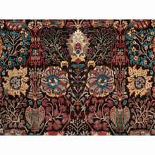 Load image into Gallery viewer, 9&#39;1&quot;x12&#39; Obsidian Black with Ecru Brown, Tabriz Wool and Silk Vase Design, Fine Hand Knotted Oriental Rug FWR541338