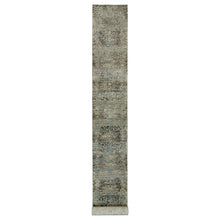 Load image into Gallery viewer, 2&#39;8&quot;x23&#39;10&quot; Cobblestone Gray, Hand Knotted Transitional Persian Influence Erased Medallion Design, Silk with Textured Wool, Oriental XL Runner Rug FWR541434