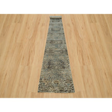 Load image into Gallery viewer, 2&#39;8&quot;x23&#39;10&quot; Cobblestone Gray, Hand Knotted Transitional Persian Influence Erased Medallion Design, Silk with Textured Wool, Oriental XL Runner Rug FWR541434