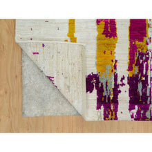 Load image into Gallery viewer, 4&#39;x5&#39;10&quot; Castle Ivory, Modern Abstract Motifs and Painter&#39;s Brush Strokes, Oriental Wool and Sari Silk Hand Knotted Rug FWR541494