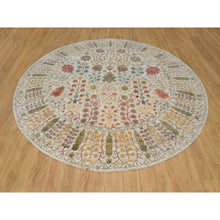 Load image into Gallery viewer, 12&#39;x12&#39; Linen Beige, Textured Wool and Silk, Directional Vase Design, Hand Knotted, Oriental Round Rug FWR541530