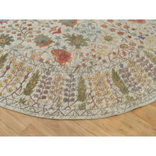 Load image into Gallery viewer, 12&#39;x12&#39; Linen Beige, Textured Wool and Silk, Directional Vase Design, Hand Knotted, Oriental Round Rug FWR541530