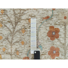 Load image into Gallery viewer, 12&#39;x12&#39; Linen Beige, Textured Wool and Silk, Directional Vase Design, Hand Knotted, Oriental Round Rug FWR541530