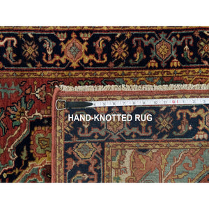 2'8"x22' Carmine Red and Dallas Cowboys Blue, Vegetable Dyes, Antiqued Heriz Re-Creation with Geometric Medallions, Extra Soft Wool, Soft and Lush Pile, XL Runner Oriental Hand Knotted Rug FWR541620