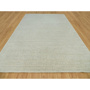 10'x13'9" Moonlight White, Plain Decor Modern Box Design, Loom Knotted 100% Undyed natural wool, Oriental Rug FWR542046