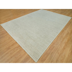 10'x13'9" Moonlight White, Plain Decor Modern Box Design, Loom Knotted 100% Undyed natural wool, Oriental Rug FWR542046