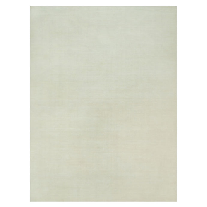 9'x12' Comfort Ivory, Modern Loom Knotted Thick and Plush Wool and Plant Based Silk, Plain Oriental Rug FWR542280