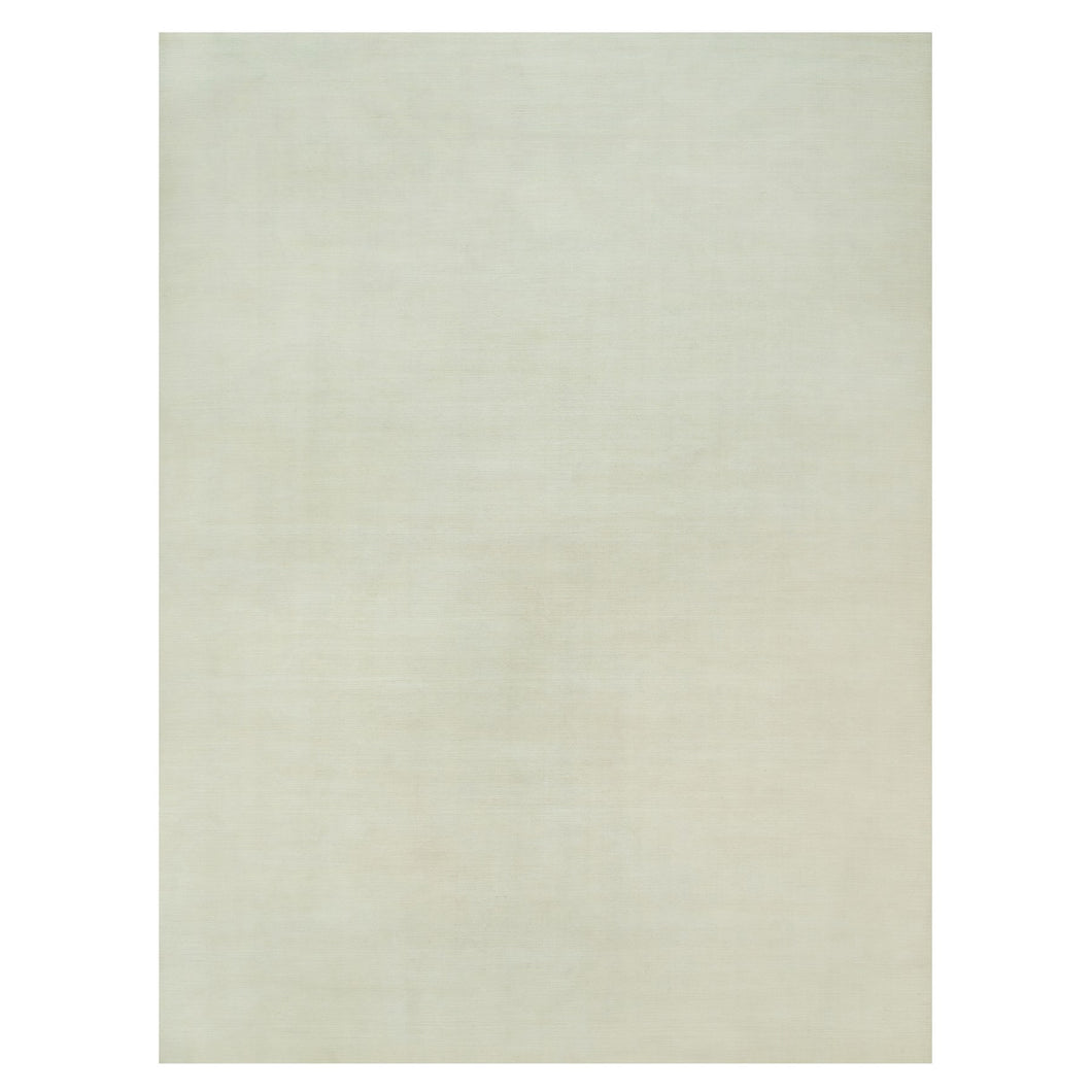 9'x12' Comfort Ivory, Modern Loom Knotted Thick and Plush Wool and Plant Based Silk, Plain Oriental Rug FWR542280