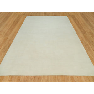 9'x12' Comfort Ivory, Modern Loom Knotted Thick and Plush Wool and Plant Based Silk, Plain Oriental Rug FWR542280