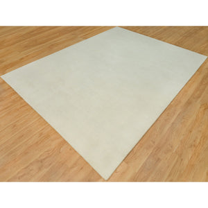 9'x12' Comfort Ivory, Modern Loom Knotted Thick and Plush Wool and Plant Based Silk, Plain Oriental Rug FWR542280