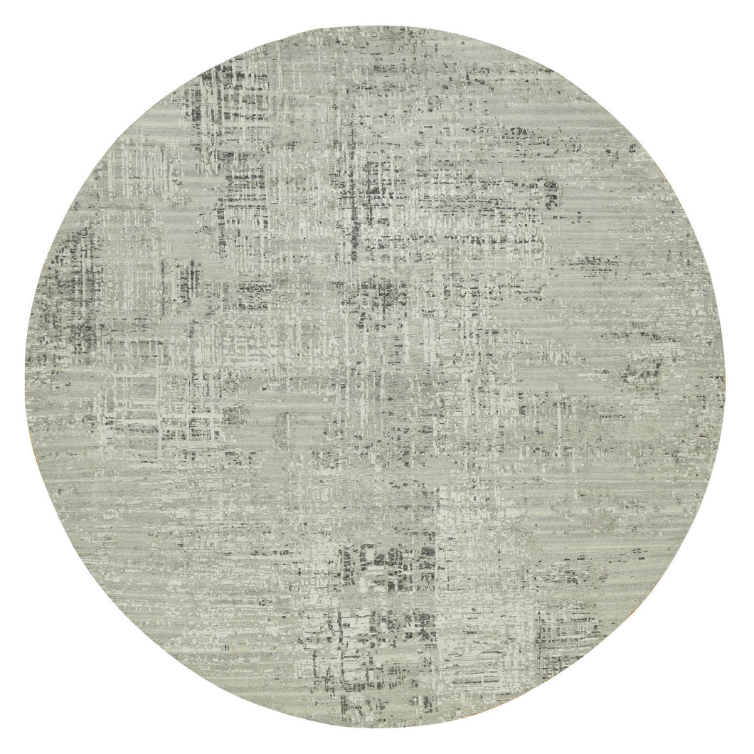 12'x12' Dorian Gray, Undyed, Vibrant Wool, Cut Loop Pile, Hand Knotted With Modern Design, Hand Spun, Oriental Round Rug FWR542472