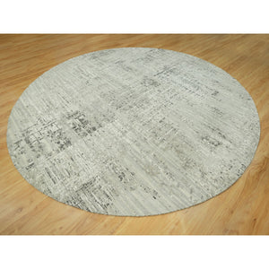 12'x12' Dorian Gray, Undyed, Vibrant Wool, Cut Loop Pile, Hand Knotted With Modern Design, Hand Spun, Oriental Round Rug FWR542472