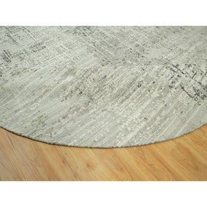 12'x12' Dorian Gray, Undyed, Vibrant Wool, Cut Loop Pile, Hand Knotted With Modern Design, Hand Spun, Oriental Round Rug FWR542472