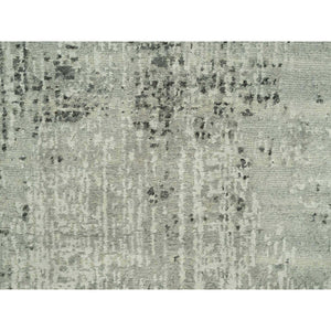 2'6"x26' Owl Gray, Hand Knotted, Cut and Loop Pile, Modern Design, Hand Spun Undyed 100% Wool, XL Runner Oriental Rug FWR542508