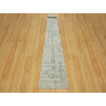 Load image into Gallery viewer, 2&#39;6&quot;x31&#39;8&quot; Sea Salt Gray, All Wool, Undyed, Modern Design, Cut and Loop Pile, Hand knotted XL Runner Hand Spun Oriental Rug FWR542520