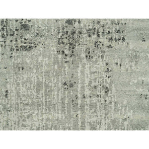 2'6"x31'8" Sea Salt Gray, All Wool, Undyed, Modern Design, Cut and Loop Pile, Hand knotted XL Runner Hand Spun Oriental Rug FWR542520