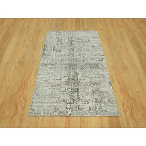 4'1"x6' Magnetic Gray, Hand Spun Undyed Natural Wool Modern Hand Knotted Cut And Loop Pile Oriental Rug FWR542550