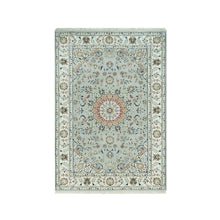 Load image into Gallery viewer, 4&#39;x6&#39;2&quot; Glacier Gray with Sand Dollar Border, Hand Knotted Nain with Center Medallion Flower Design, Soft Wool, Oriental Rug FWR542598