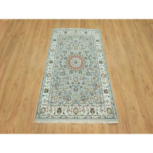 Load image into Gallery viewer, 4&#39;x6&#39;2&quot; Glacier Gray with Sand Dollar Border, Hand Knotted Nain with Center Medallion Flower Design, Soft Wool, Oriental Rug FWR542598