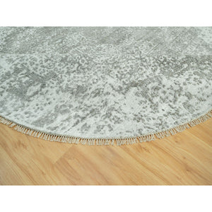 7'10"x7'10" Trout Gray, Persian Design, Soft to Touch, Denser Weave, Hand Knotted, Broken Wool and Silk, Round Oriental Rug FWR542682