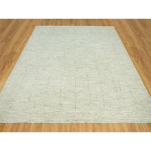 Load image into Gallery viewer, 10&#39;3&quot;x10&#39;3&quot; Edgecomb Gray, Flat Weave with High and Low Pile, Pure Shiny Wool Cord Collection, Hand Woven, Plain and Simple, Oriental Square Rug FWR542688