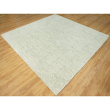 Load image into Gallery viewer, 10&#39;3&quot;x10&#39;3&quot; Edgecomb Gray, Flat Weave with High and Low Pile, Pure Shiny Wool Cord Collection, Hand Woven, Plain and Simple, Oriental Square Rug FWR542688