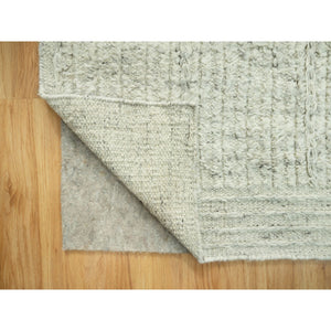 10'3"x10'3" Edgecomb Gray, Flat Weave with High and Low Pile, Pure Shiny Wool Cord Collection, Hand Woven, Plain and Simple, Oriental Square Rug FWR542688