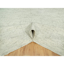 Load image into Gallery viewer, 10&#39;3&quot;x10&#39;3&quot; Edgecomb Gray, Flat Weave with High and Low Pile, Pure Shiny Wool Cord Collection, Hand Woven, Plain and Simple, Oriental Square Rug FWR542688