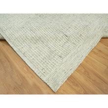 Load image into Gallery viewer, 10&#39;3&quot;x10&#39;3&quot; Edgecomb Gray, Flat Weave with High and Low Pile, Pure Shiny Wool Cord Collection, Hand Woven, Plain and Simple, Oriental Square Rug FWR542688