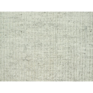 10'3"x10'3" Edgecomb Gray, Flat Weave with High and Low Pile, Pure Shiny Wool Cord Collection, Hand Woven, Plain and Simple, Oriental Square Rug FWR542688